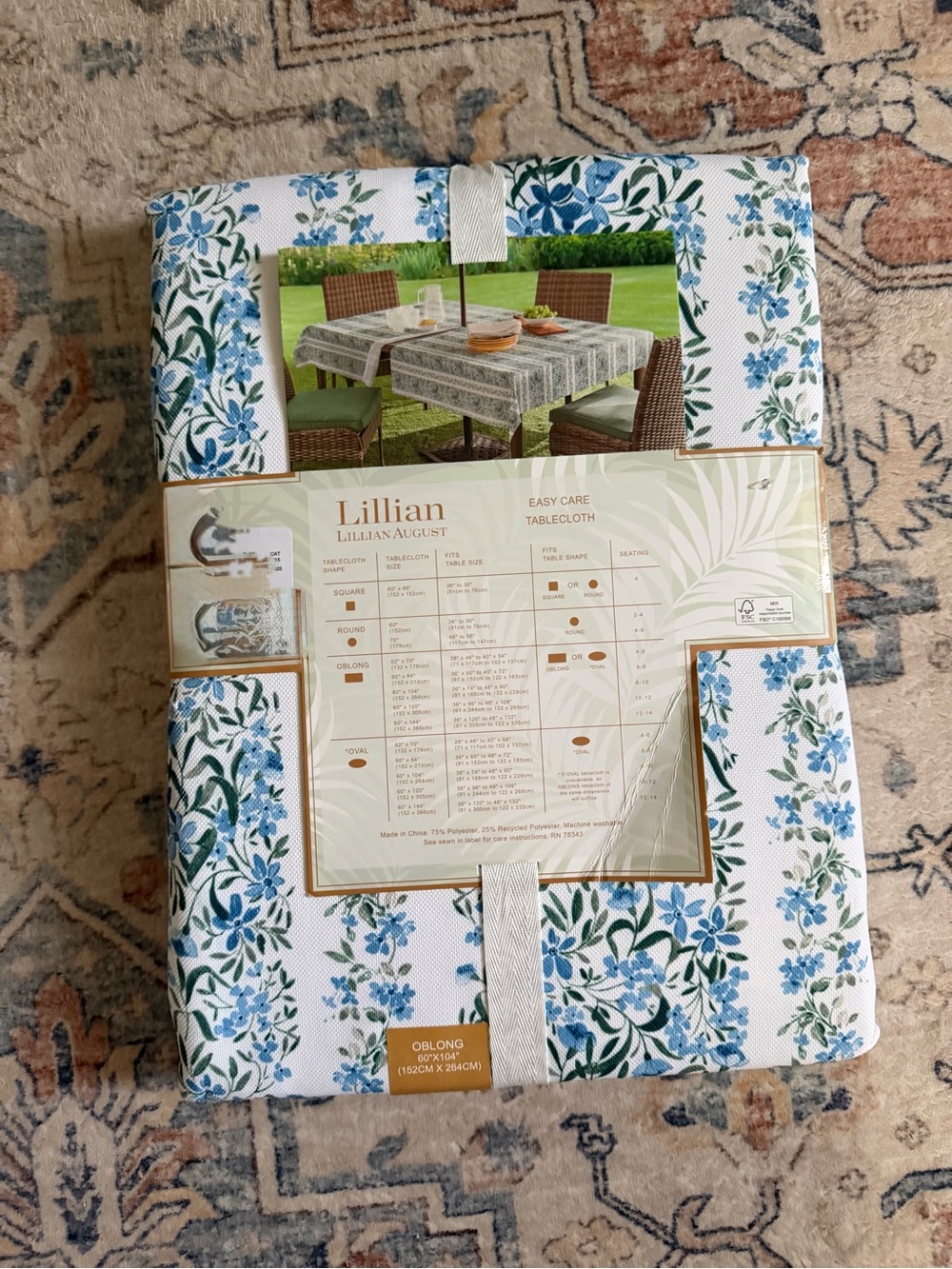 Lillian August Blue Floral Oblong Tablecloth - Easycare Indoor/Outdoor - Picture 4 of 4